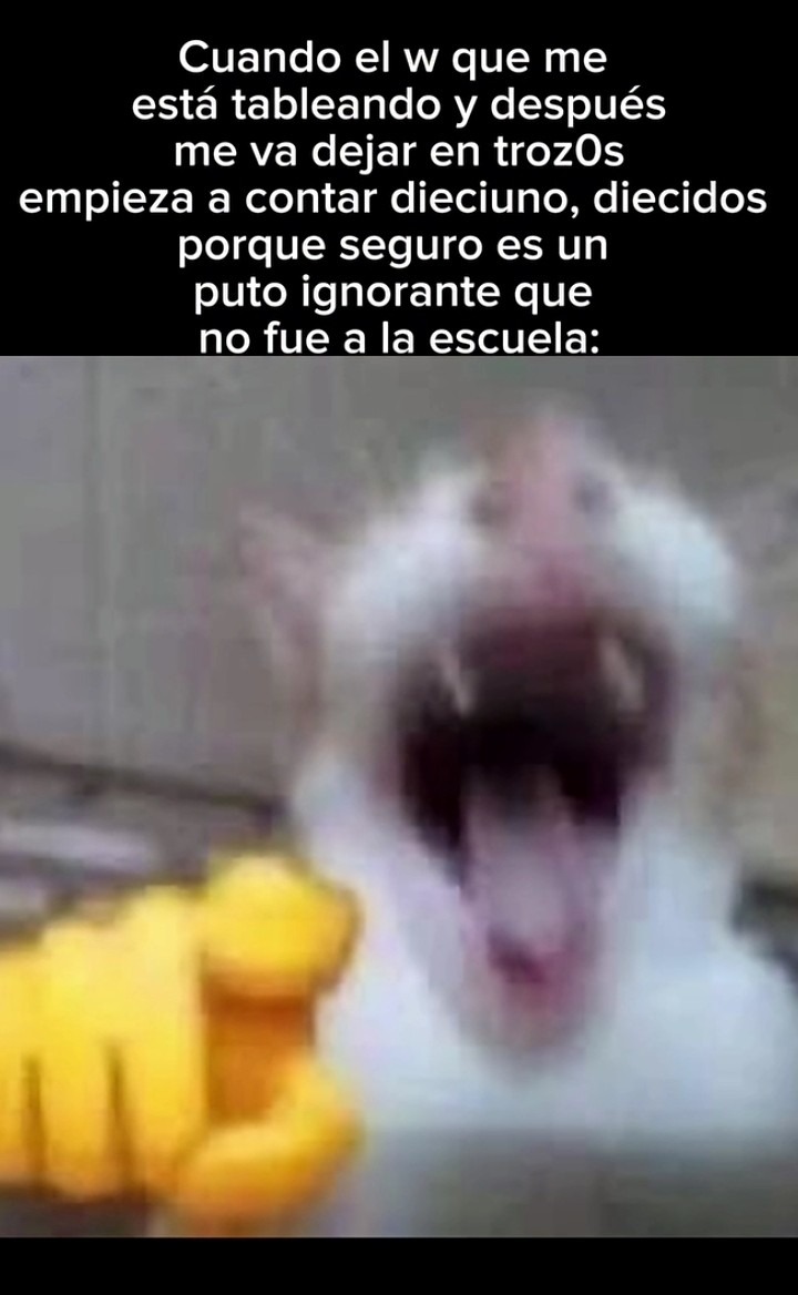 Cuando el w que me está tableando y después me va dejar en trozos empieza a contar dieciuno, diecidos porque seguro es un puto ignorante que no fue a la escuela: