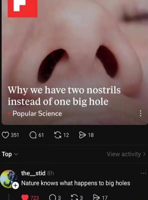 Why we have two nostrils instead of one big hole
