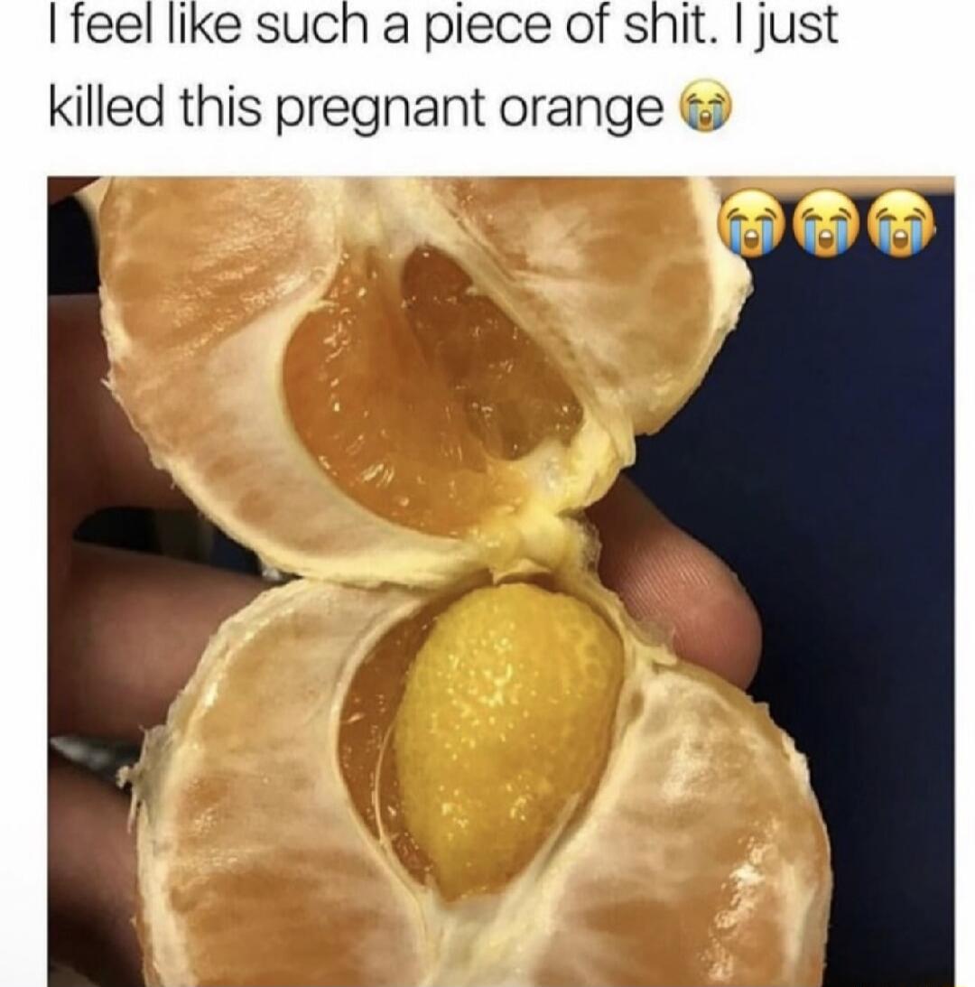 I feel like such a piece of shit. I just killed this pregnant orange 😭