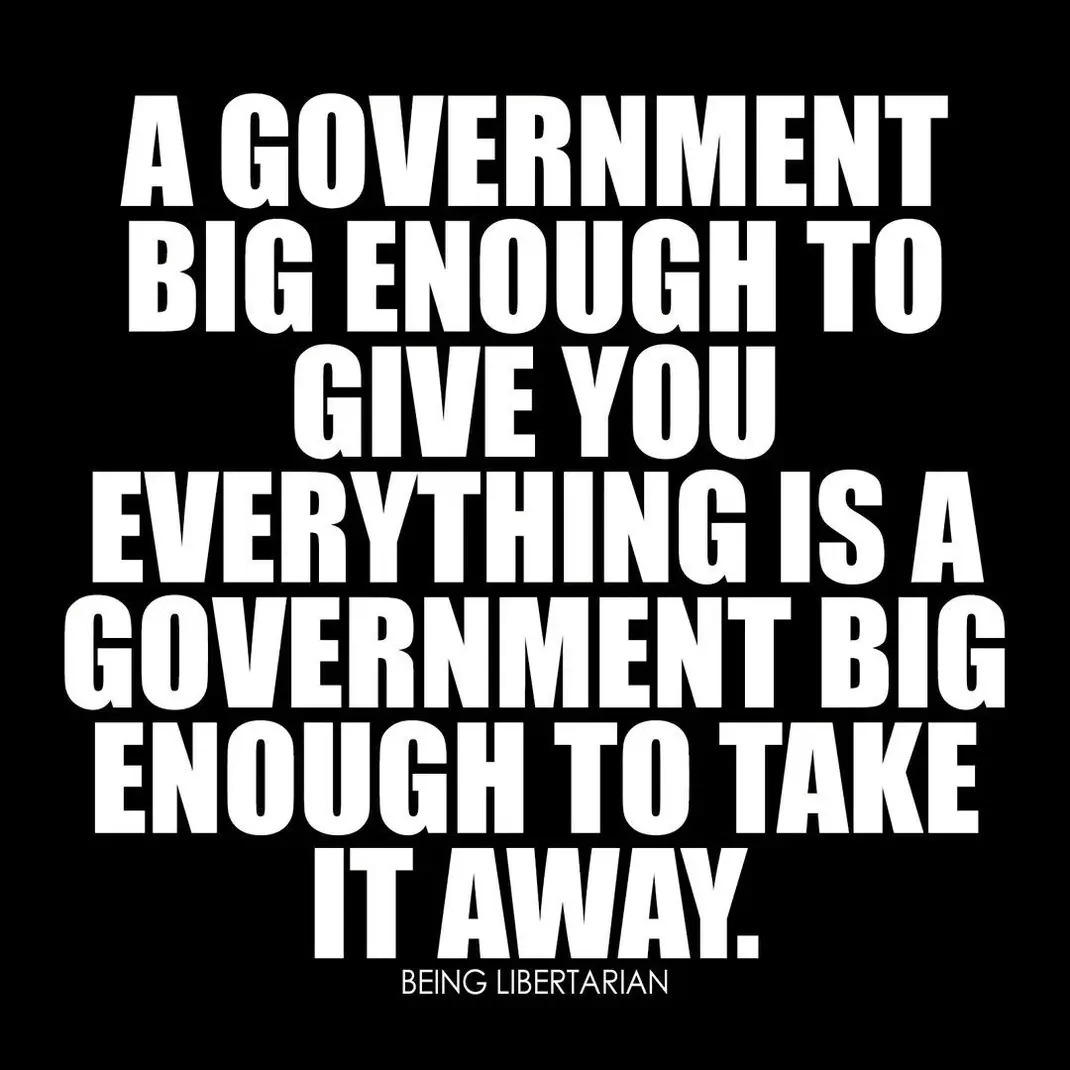 A GOVERNMENT BIG ENOUGH TO GIVE YOU EVERYTHING IS A GOVERNMENT BIG ENOUGH TO TAKE IT AWAY. BEING LIBERTARIAN