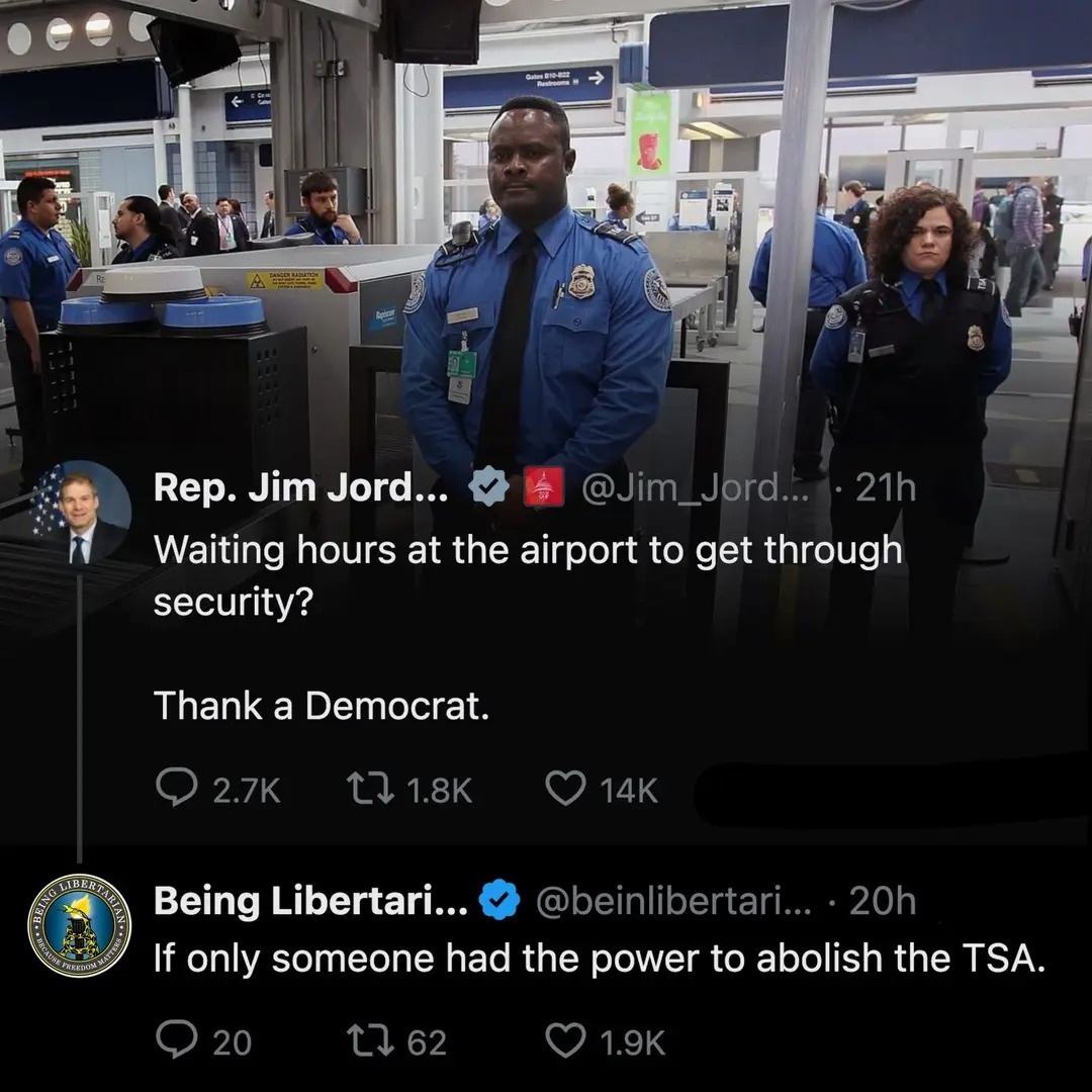 Waiting hours at the airport to get through security? Thank a Democrat.