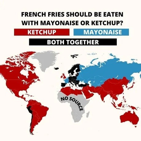 FRENCH FRIES SHOULD BE EATEN WITH MAYONAISE OR KETCHUP? KETCHUP MAYONAISE BOTH TOGETHER