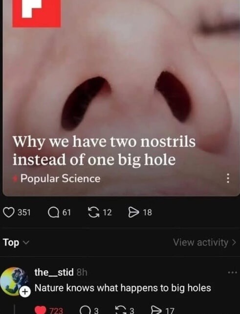 Why we have two nostrils instead of one big hole