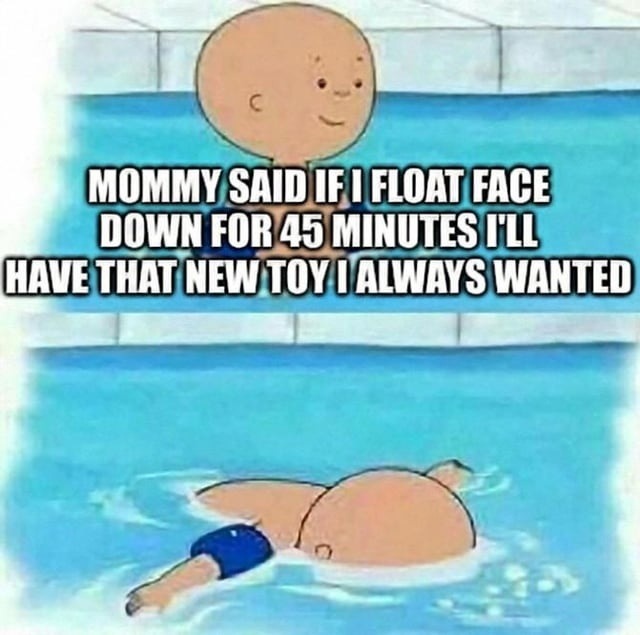 MOMMY SAID IF I FLOAT FACE DOWN FOR 45 MINUTES I'LL HAVE THAT NEW TOY I ALWAYS WANTED