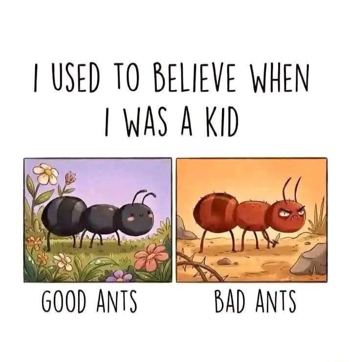 I USED TO BELIEVE WHEN I WAS A KID GOOD ANTS BAD ANTS