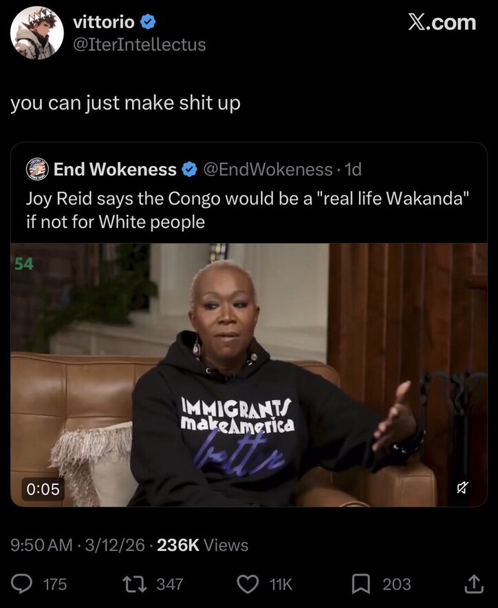 you can just make shit up
Joy Reid says the Congo would be a 