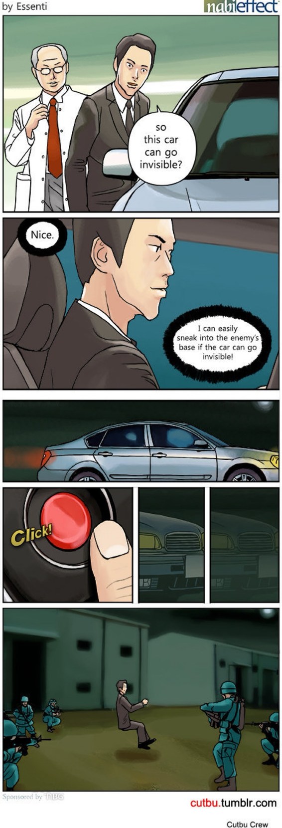 So this car can go invisible? Nice. I can easily sneak into the enemy's base if the car can go invisible! Click!