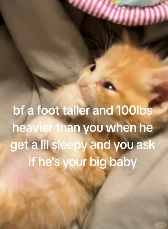 bf a foot taller and 100lbs heavier than you when he get a lil sleepy and you ask if he's your big baby