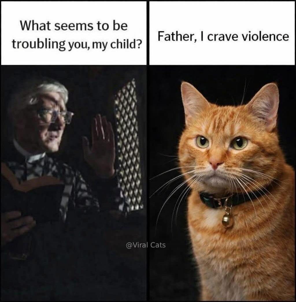 What seems to be troubling you, my child? Father, I crave violence