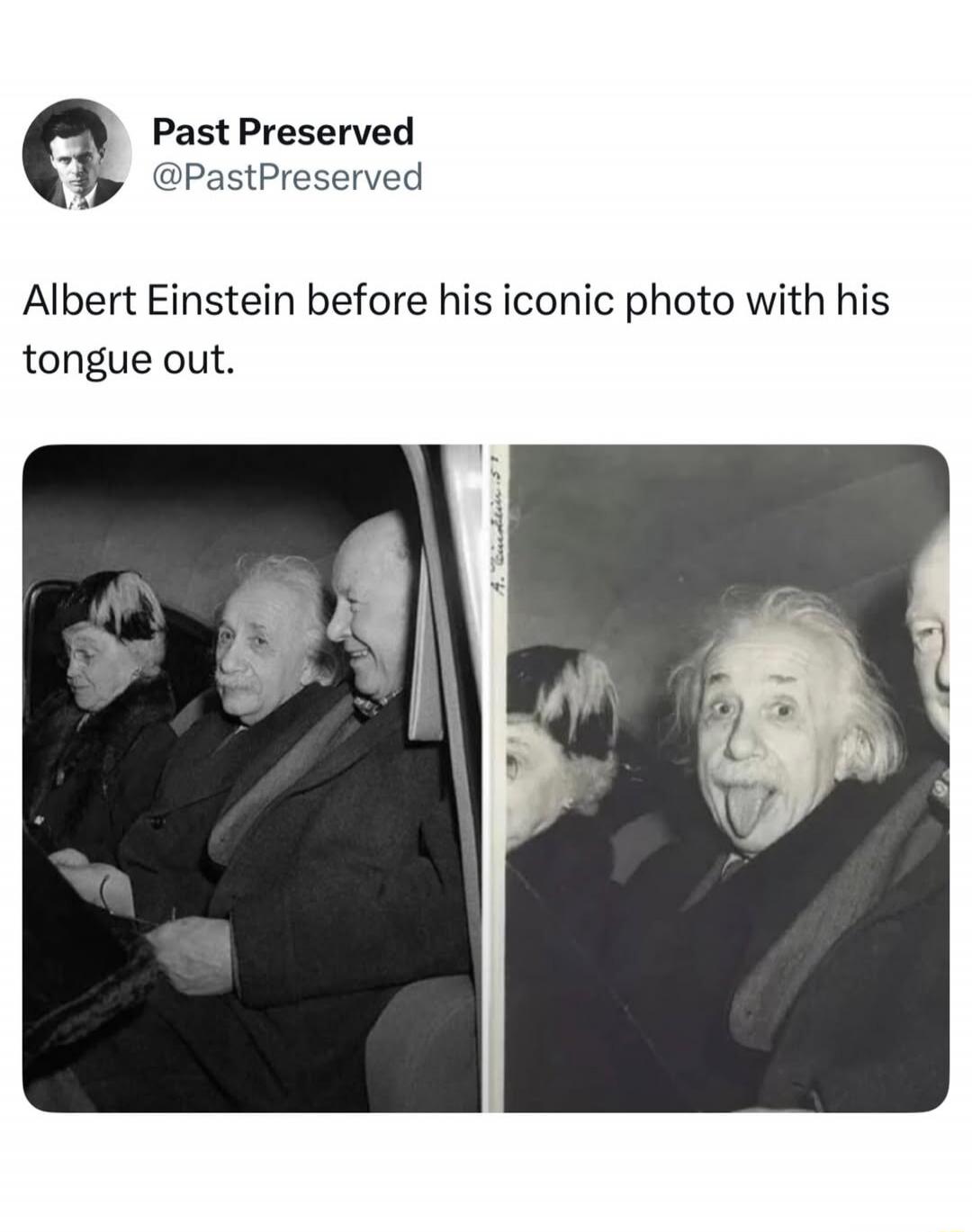 Albert Einstein before his iconic photo with his tongue out.