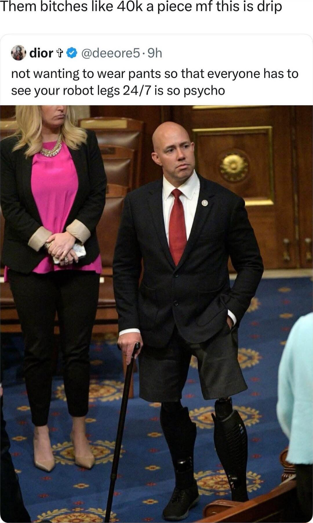 Them bitches like 40k a piece mf this is drip
dior @deeore5 9h
not wanting to wear pants so that everyone has to see your robot legs 24/7 is so psycho