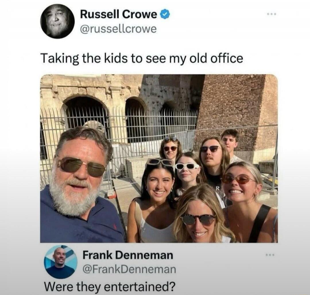 Russell Crowe Taking the kids to see my old office