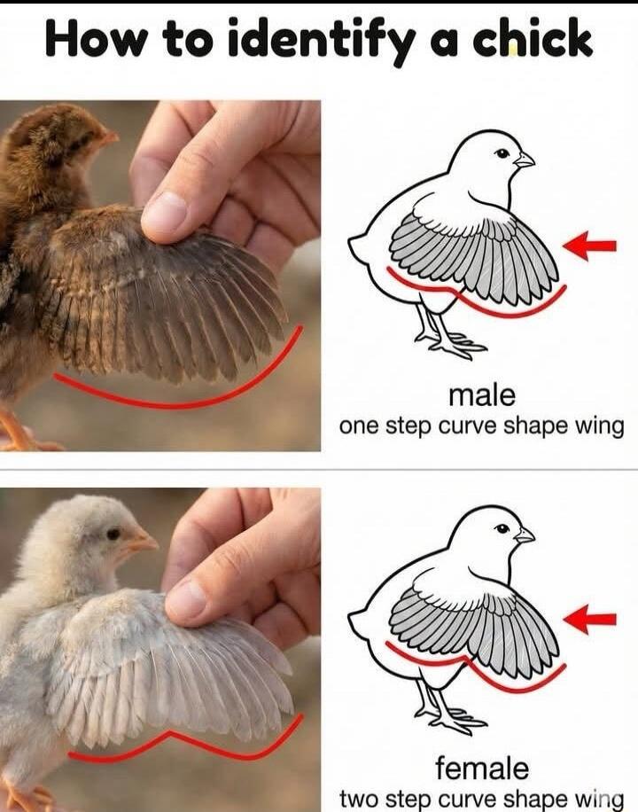 How to identify a chick
male
one step curve shape wing
female
two step curve shape wing