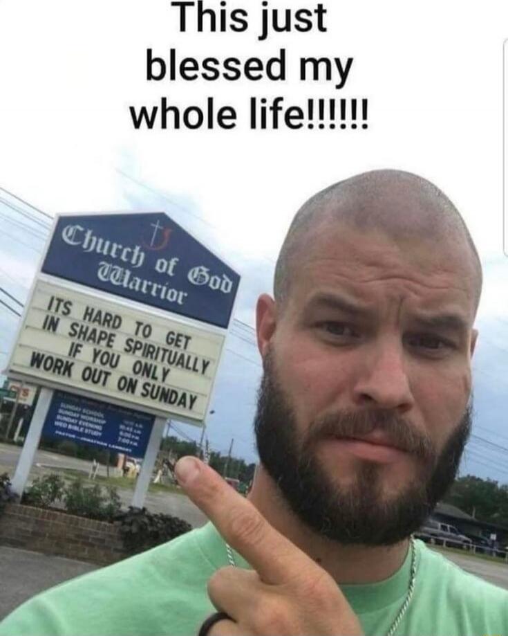 This just blessed my whole life!!!!!! Church of God Warrior ITS HARD TO GET IN SHAPE SPIRITUALLY IF YOU ONLY WORK OUT ON SUNDAY SUNDAY SCHOOL SUNDAY WORSHIP WED BIBLE STUDY