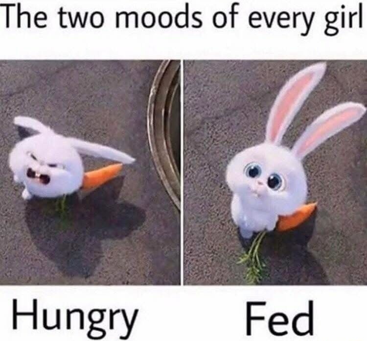 The two moods of every girl Hungry Fed
