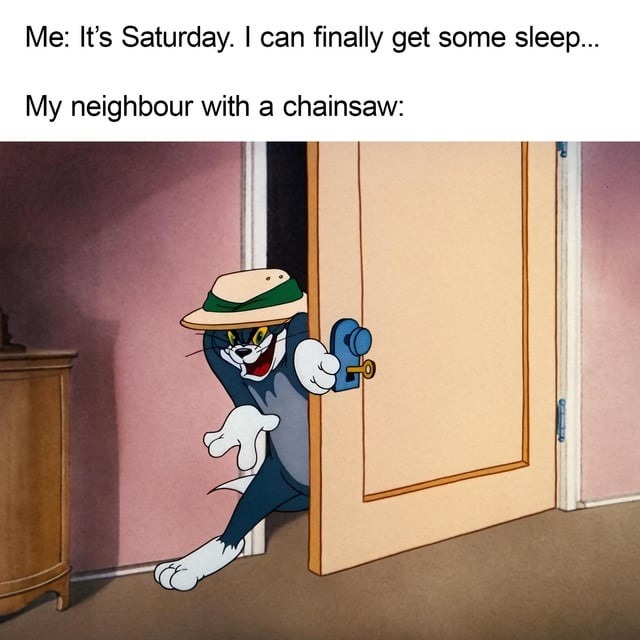 Me: It's Saturday. I can finally get some sleep... My neighbour with a chainsaw:
