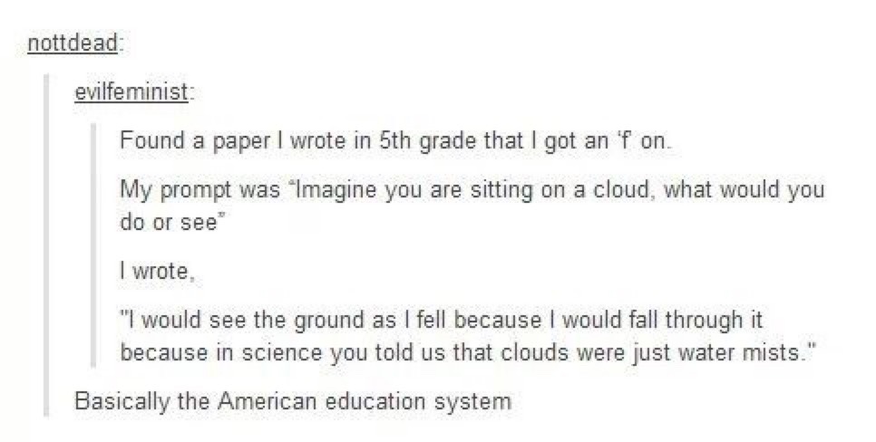 nottdead: evilfeminist: Found a paper I wrote in 5th grade that I got an 'f on. My prompt was 