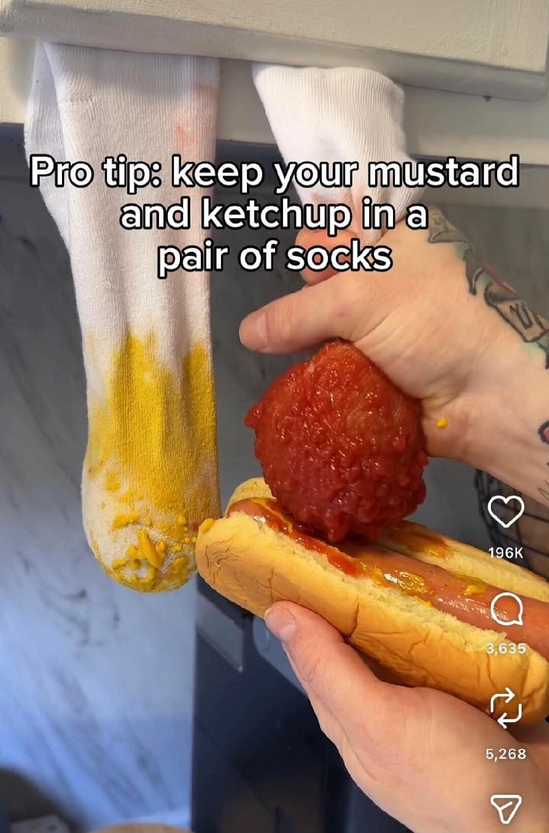 Pro tip: keep your mustard and ketchup in a pair of socks