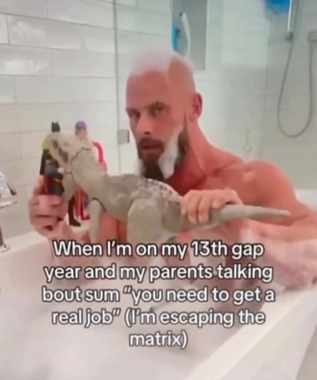 When I'm on my 13th gap year and my parents talking bout sum 