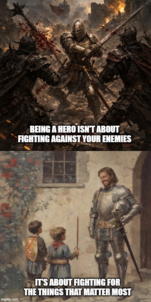 BEING A HERO ISN'T ABOUT FIGHTING AGAINST YOUR ENEMIES IT'S ABOUT FIGHTING FOR THE THINGS THAT MATTER MOST