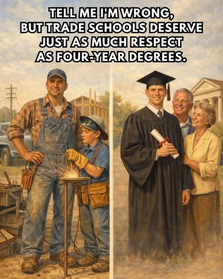 TELL ME I'M WRONG, BUT TRADE SCHOOLS DESERVE JUST AS MUCH RESPECT AS FOUR-YEAR DEGREES.