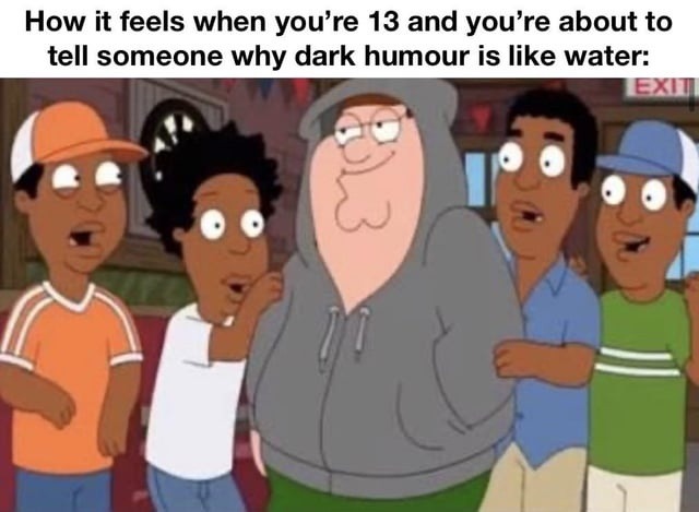 How it feels when you're 13 and you're about to tell someone why dark humour is like water: