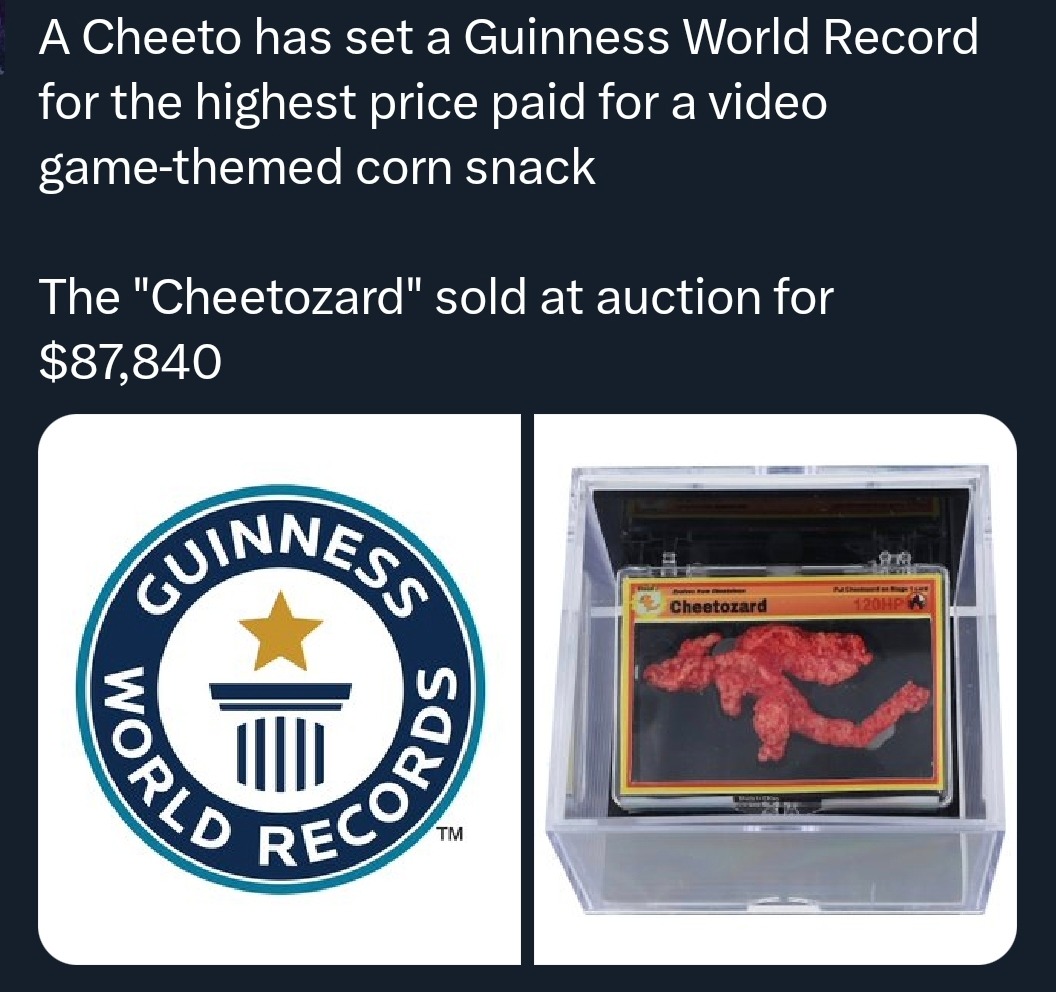 A Cheeto has set a Guinness World Record for the highest price paid for a video game-themed corn snack. The 