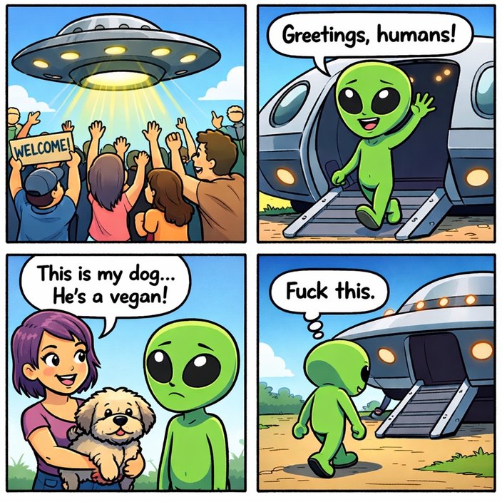 WELCOME! Greetings, humans! This is my dog... He's a vegan! Fuck this.