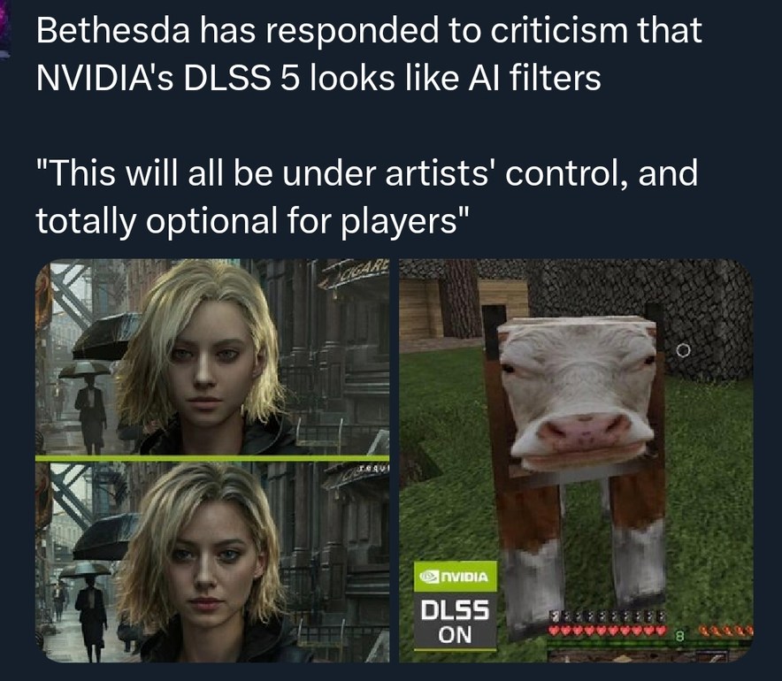 Bethesda has responded to criticism that NVIDIA's DLSS 5 looks like AI filters. 