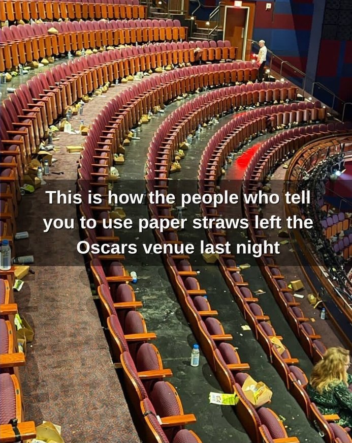 This is how the people who tell you to use paper straws left the Oscars venue last night