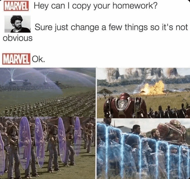 MARVEL Hey can I copy your homework? Sure just change a few things so it's not obvious MARVEL Ok.