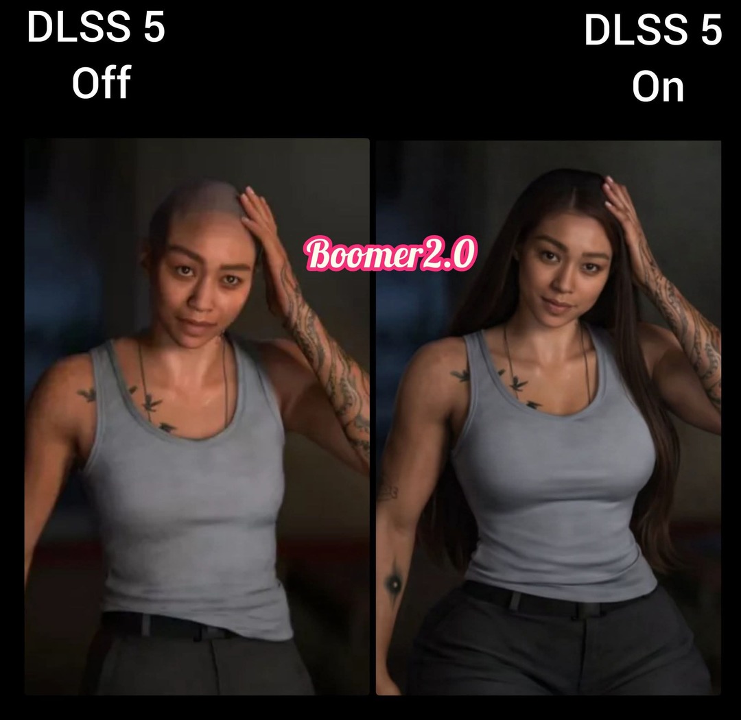 DLSS 5 Desligado, DLSS 5 Ligado, Boomer2.0