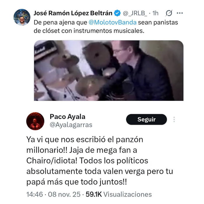 De pena ajena que @MolotovBanda sean panistas de clóset con instrumentos musicales. Ya vi que nos escribió el panzón millonario!! Jaja de mega fan a Chairo/idiota! Todos los políticos absolutamente toda valen verga pero tu papá más que todo juntos!!