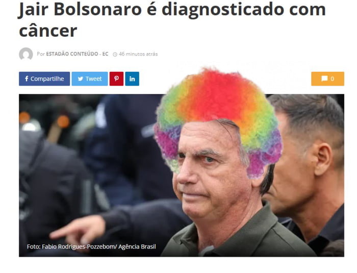 Jair Bolsonaro é diagnosticado com câncer Por ESTADÃO CONTEÚDO - EC 46 minutos atrás Compartilhe Tweet Foto: Fabio Rodrigues-Pozzebom/ Agência Brasil