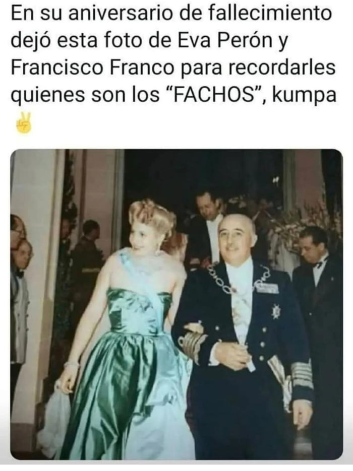 En su aniversario de fallecimiento dejó esta foto de Eva Perón y Francisco Franco para recordarles quienes son los 