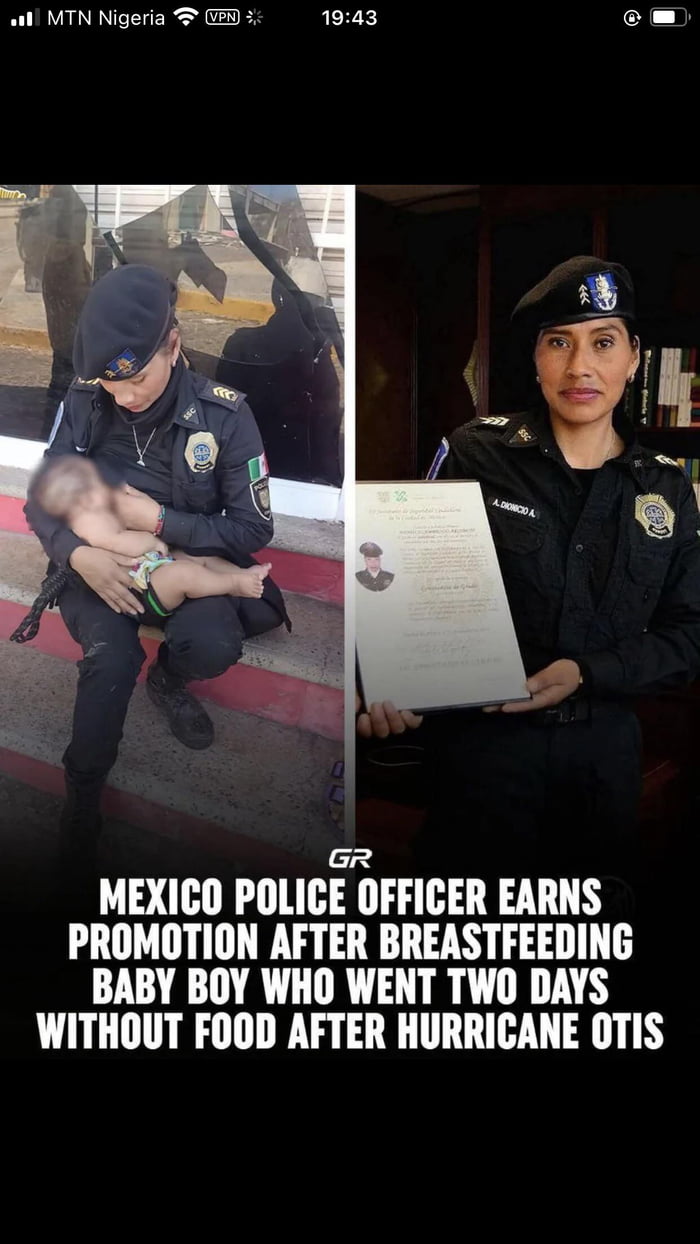 Oficial de policía de México obtiene ascenso después de amamantar a un bebé que pasó dos días sin comida después del huracán Otis.