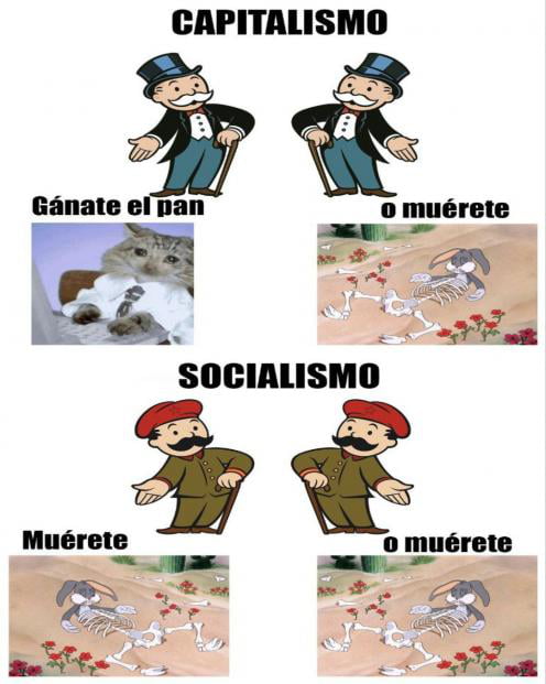 CAPITALISMO Gánate el pan o muérete SOCIALISMO Muérete o muérete