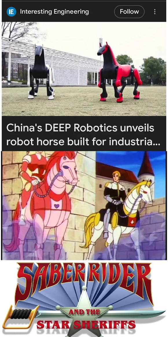 Interesting Engineering Follow China's DEEP Robotics unveils robot horse built for industrial applications. Saber Rider and the Star Sheriffs.