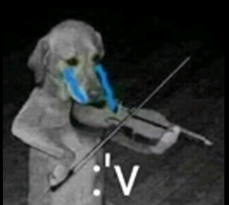 :'V. Un perro triste tocando el violín con lágrimas azules.