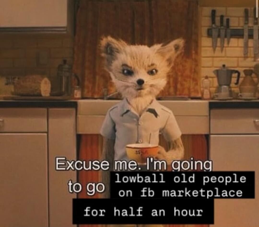 Excuse me. I'm going to go lowball old people on fb marketplace for half an hour