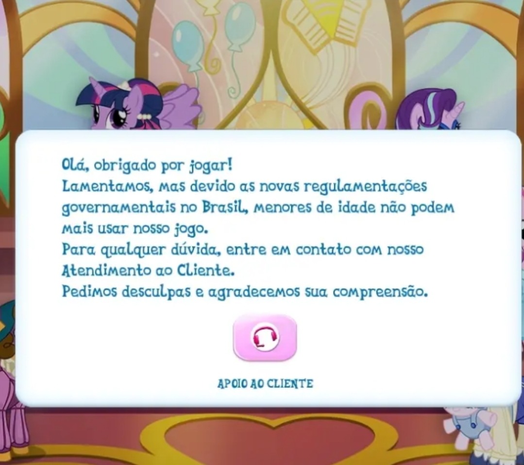 Olá, obrigado por jogar! Lamentamos, mas devido às novas regulamentações governamentais no Brasil, menores de idade não podem mais usar nosso jogo. Para qualquer dúvida, entre em contato com nosso Atendimento ao Cliente. Pedimos desculpas e agradecemos sua compreensão. APOIO AO CLIENTE