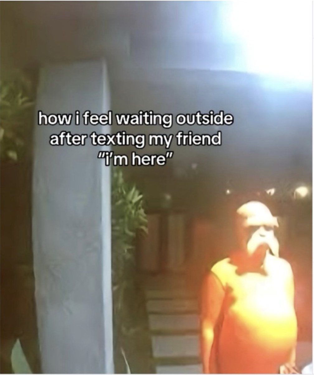 how i feel waiting outside after texting my friend 
