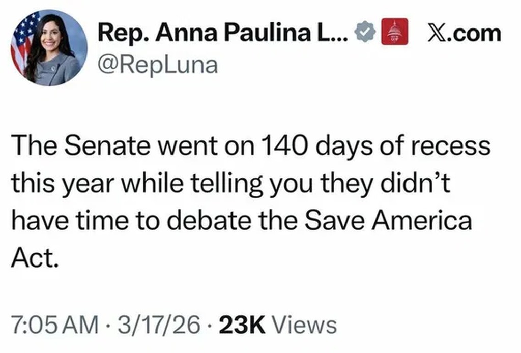The Senate went on 140 days of recess this year while telling you they didn't have time to debate the Save America Act.