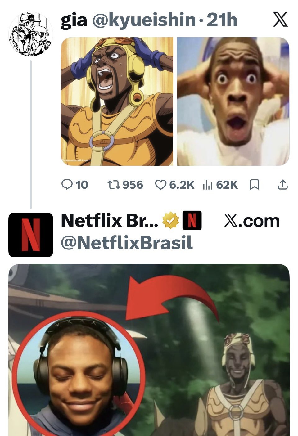 gia @kyueishin • 21h X 10 1956 6.2K 62K Netflix Br... @NetflixBrasil X.com