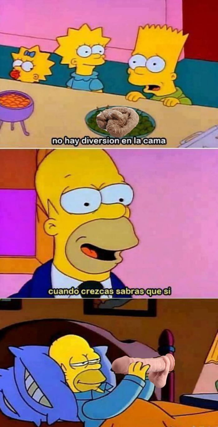 Bart dice: 'no hay diversión en la cama'. Homer responde: 'cuando crezcas sabrás que sí'.