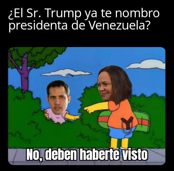 ¿El Sr. Trump ya te nombró presidenta de Venezuela? No, deben haberte visto. Las caras de Juan Guaidó y María Corina Machado están superpuestas en los personajes de Los Simpson.