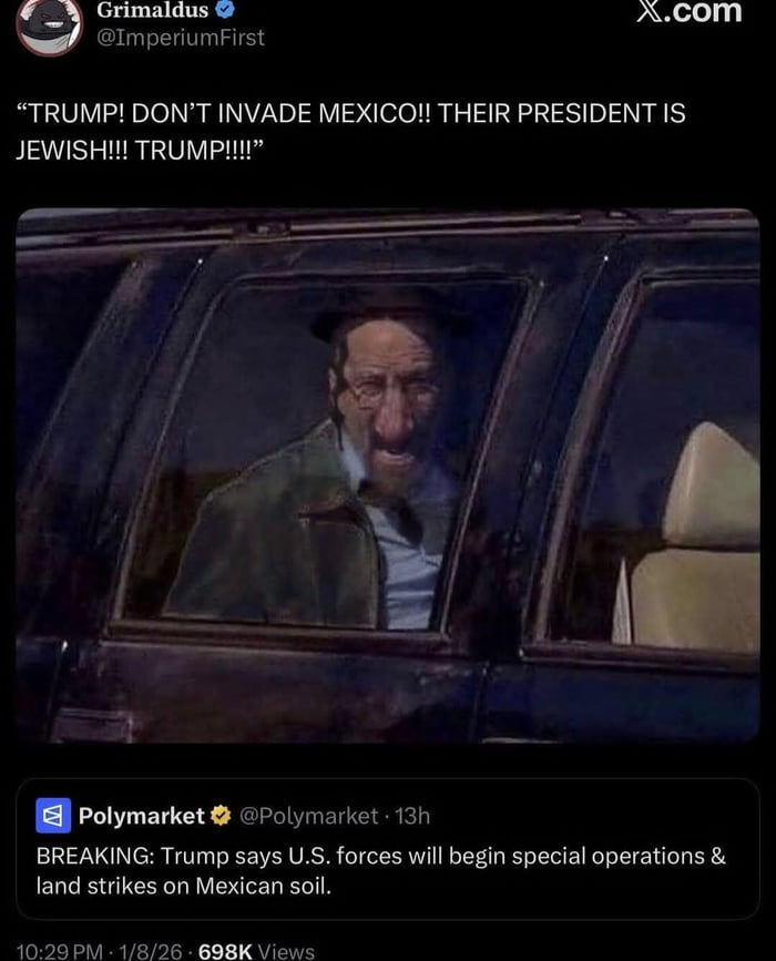 ¡TRUMP! ¡NO INVADAS MÉXICO! ¡SU PRESIDENTE ES JUDÍO! ¡TRUMP! ÚLTIMA HORA: Trump dice que las fuerzas estadounidenses comenzarán operaciones especiales y ataques terrestres en suelo mexicano.