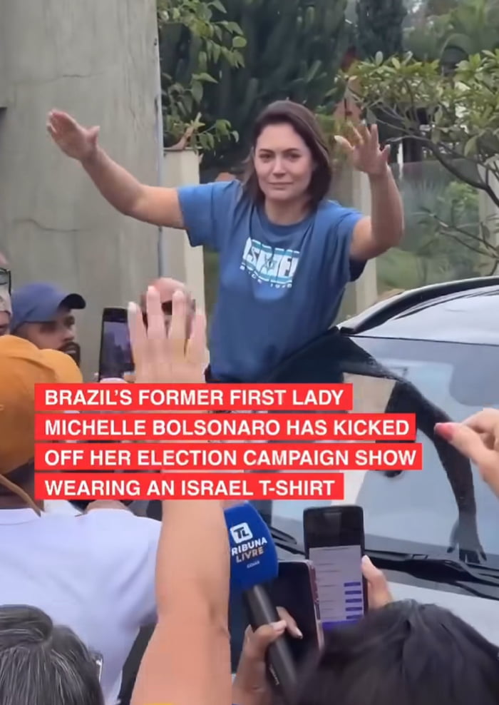 A EX-PRIMEIRA-DAMA DO BRASIL MICHELLE BOLSONARO INICIOU SEU SHOW DE CAMPANHA ELEITORAL USANDO UMA CAMISETA DE ISRAEL