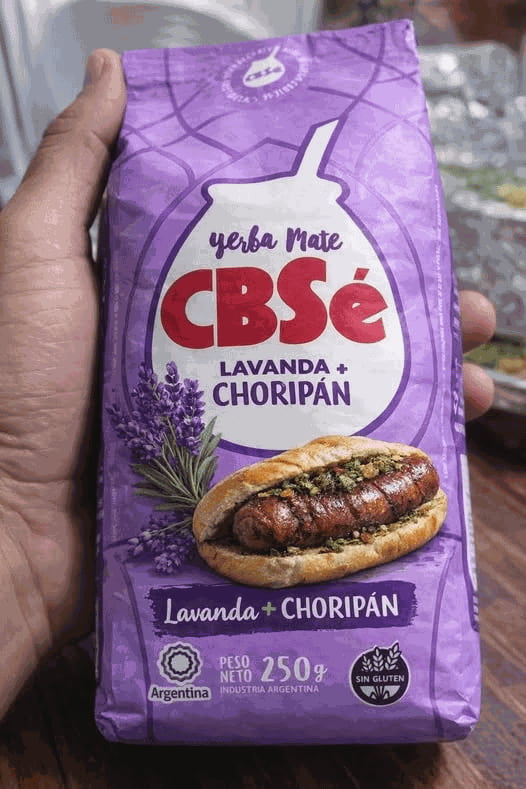 Yerba Mate CBSé Lavanda + Choripán. Peso Neto 250g. Argentina. Industria Argentina. Sin Gluten.