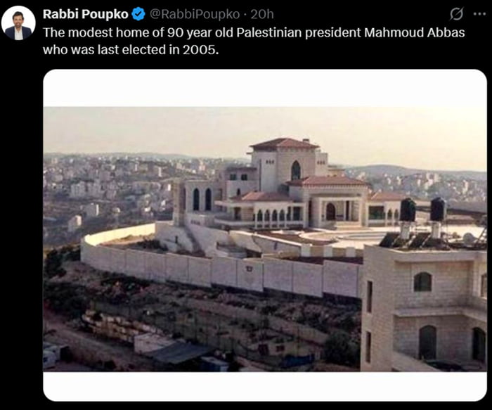 The modest home of 90 year old Palestinian president Mahmoud Abbas who was last elected in 2005.